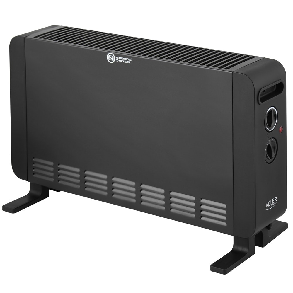 Konvektorovn 2000 W / varmeovn med 3 effektindstillinger og termostat – Sort
