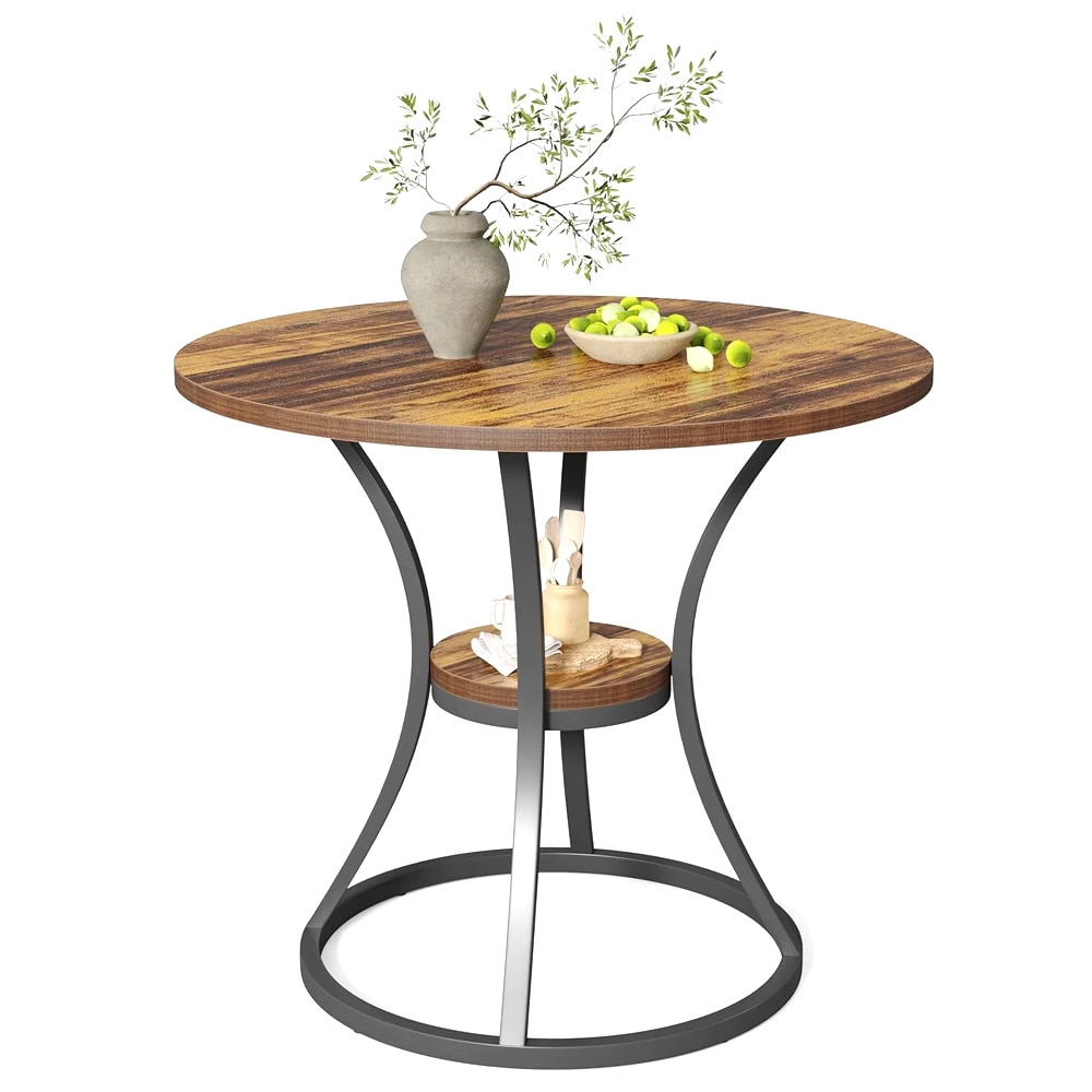 Rundt spisebord med opbevaringshylde, Ø 80 cm – Brun / Køkkenbord med hylde / Lille spisebord