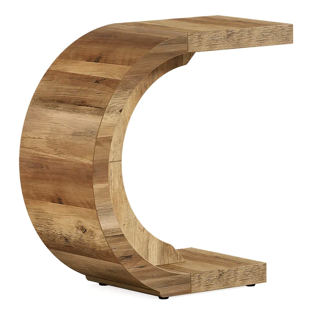 Sidebord i træ i C-format – Brunt / Sofabord til bærbar computer / Sidebord til sofaen og sengen