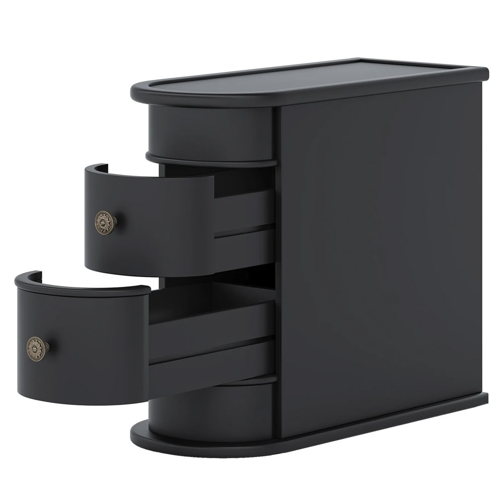 Sidebord 60×27×60 cm med 2 skuffer / sengebord / smalt aflastningsbord – Sort