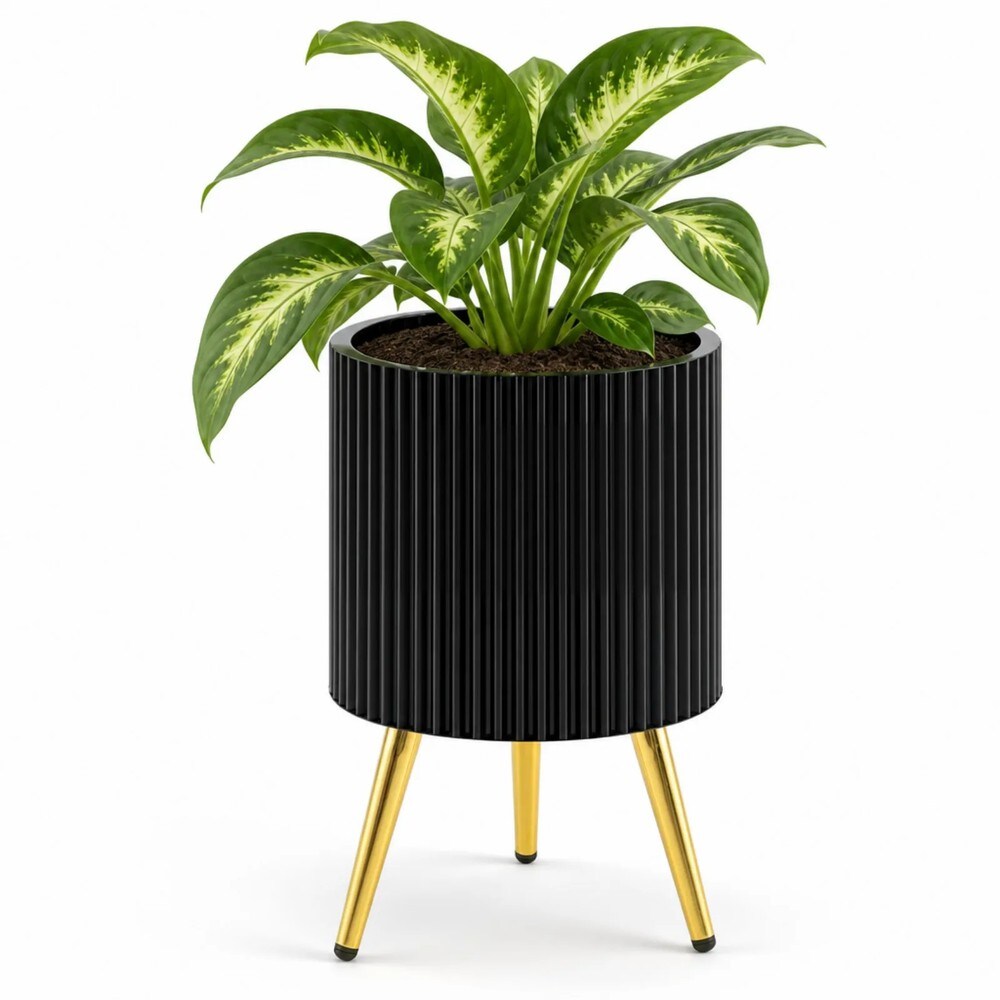 Blomsterkrukke i metal med 3 ben, Ø 35 cm – Guld / Krukke på stativ / Hævet plantekrukke