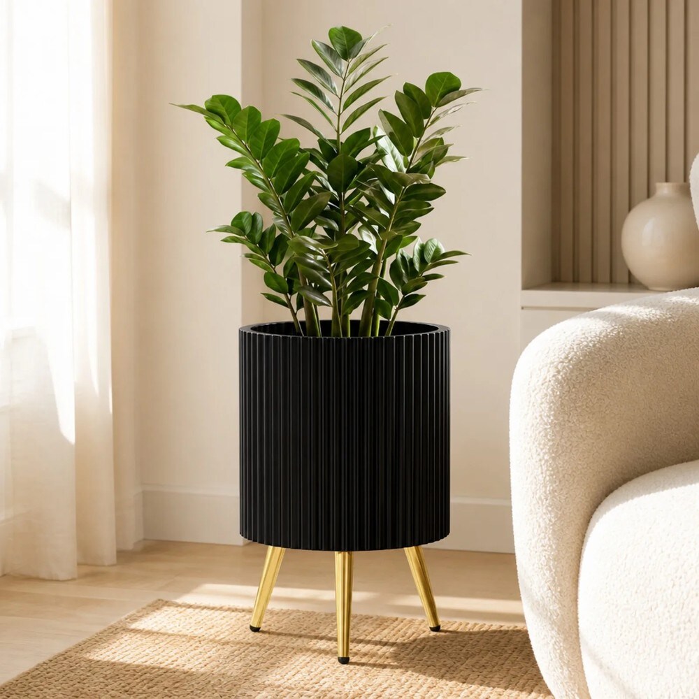 Blomsterkrukke i metal med 3 ben, Ø 35 cm – Guld / Krukke på stativ / Hævet plantekrukke