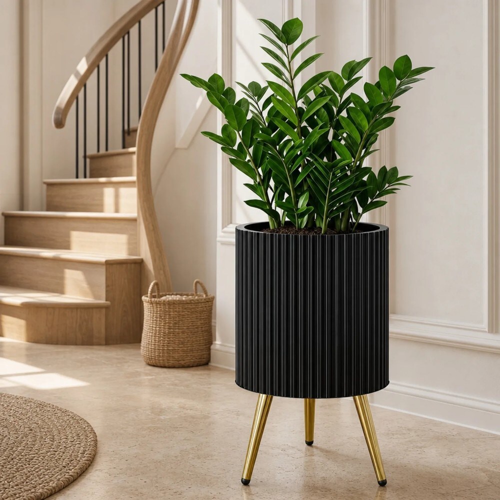 Blomsterkrukke i metal med 3 ben, Ø 35 cm – Guld / Krukke på stativ / Hævet plantekrukke