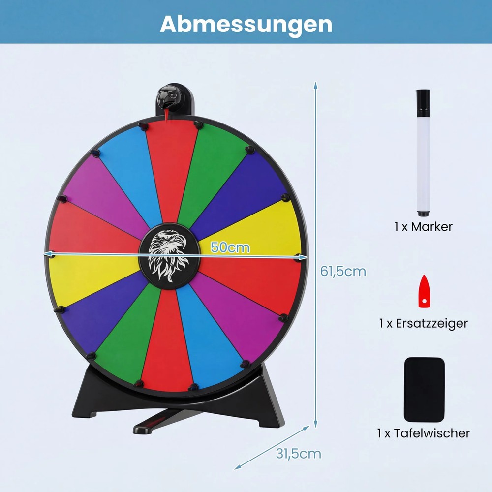 Lykkehjul 50 cm med 14 felter, der kan skrives på – Flerfarvet / Prishjul / Lykkehjul, der kan skrives på