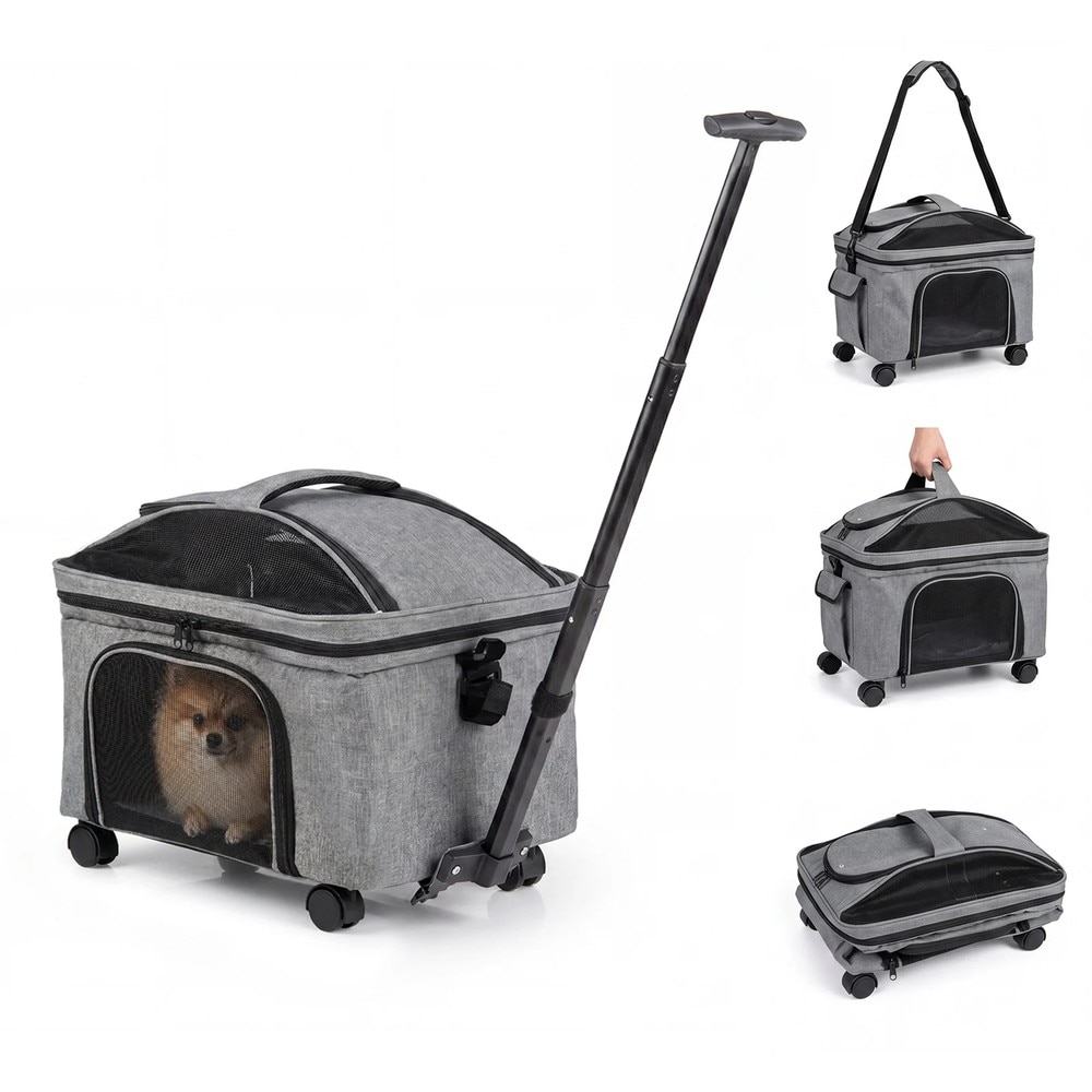 Sammenklappelig transporttaske til kæledyr på hjul med teleskophåndtag / Kattetaske / Hundetaske