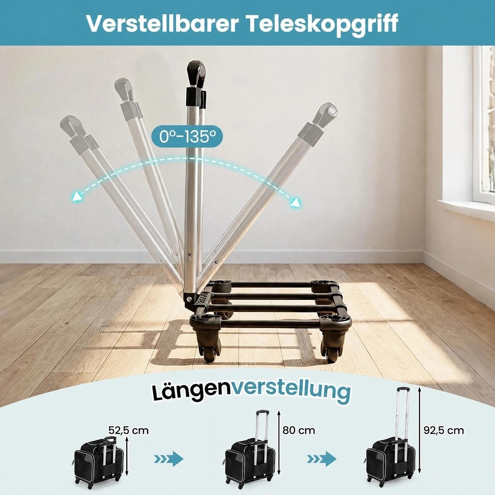Sammenklappelig transporttaske til kæledyr på hjul – Svart / Kæledyrstrolley / Bæretaske