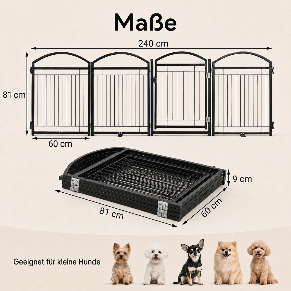 Sammenklappelig hundegitter 81 cm med 4 paneler og dør – Svart / Kæledyrsgitter / Valpeindhegning
