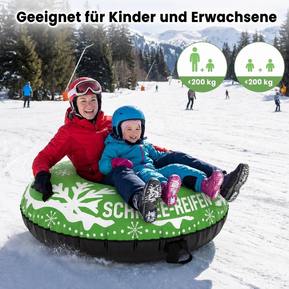Oppustelig snepulka, 107 cm, med trækrem – Grøn / Snowtube med håndtag / Oppustelig sne-ring
