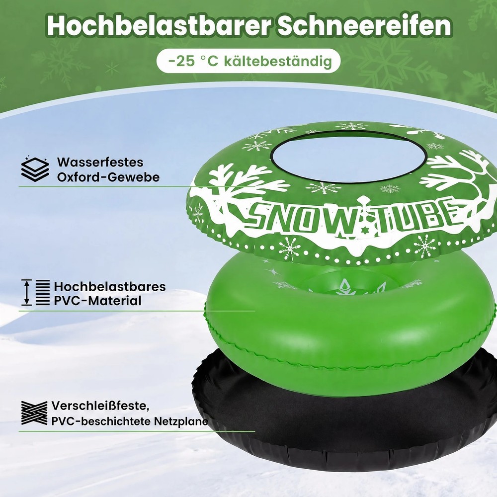 Oppustelig snepulka, 107 cm, med trækrem – Grøn / Snowtube med håndtag / Oppustelig sne-ring