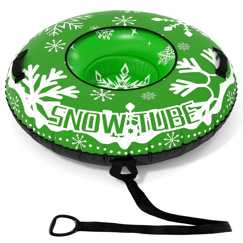 Oppustelig snepulka, 107 cm, med trækrem – Grøn / Snowtube med håndtag / Oppustelig sne-ring