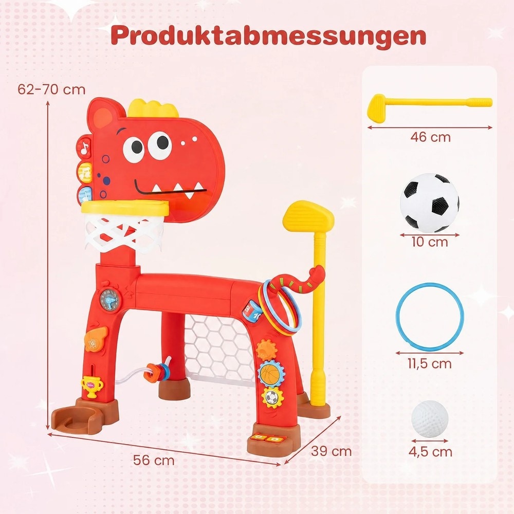 Basketkurv og fodboldmål til småbørn med dinosaur-motiv – Rød / Legecenter / Sportslegetøj