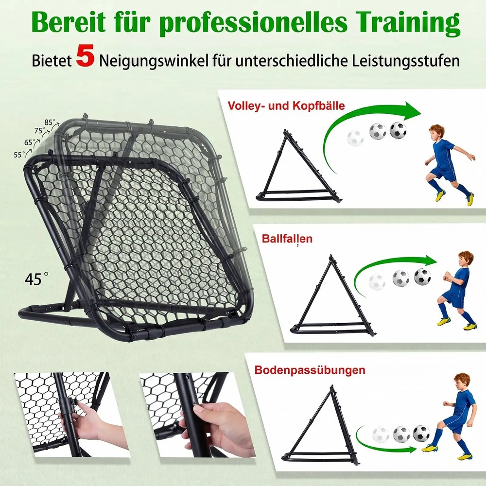 Fodboldrebounder 85 x 85 cm med 5 vinkelindstillinger / Refleksvæg til fodbold / Træningsnet