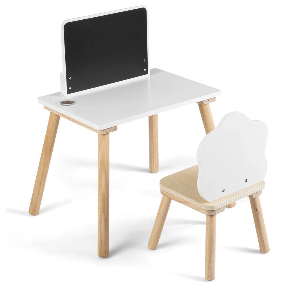 Bord og stol til småbørn med svart tavle / Børneskrivebord med stol / Tegnebord til børn