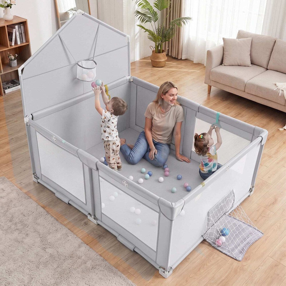 Sammenklappelig legeplads 223 x 150 cm til børn i alderen 0–3 år – Grå / Sammenklappelig legeplads / Legehegn