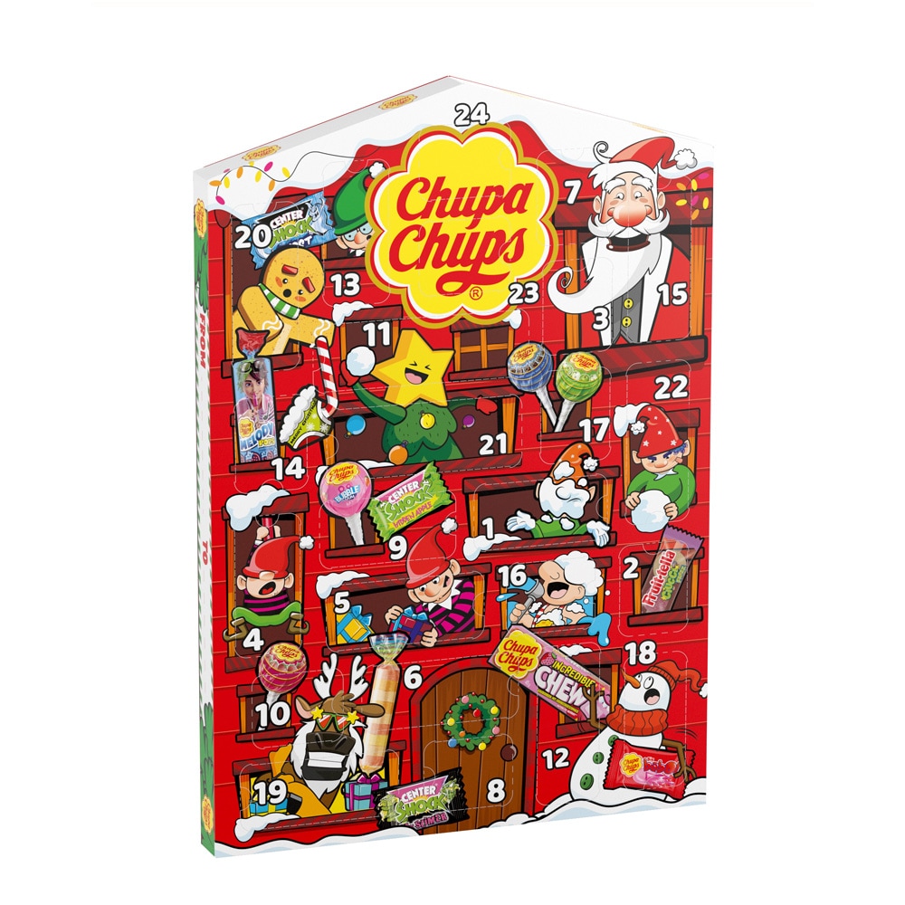 Chupa Chups-julekalender 225 g / Slikkalender / Julekalender med slikkepinde og tyggegummi