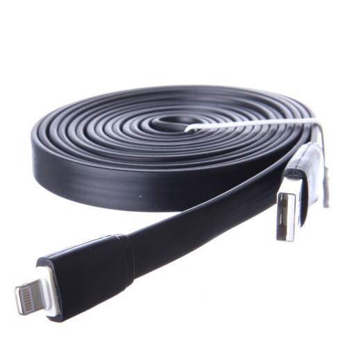 Usb-kabel "Flat" til iPhone 5 / 6 / iPad 4 / SE - Sort