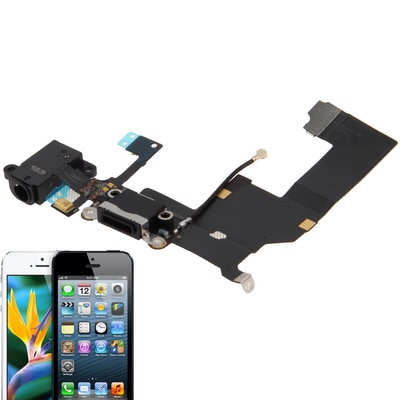 Ladekontakt og Hovedtelefonstik med Flexkabel iPhone 5 Sort