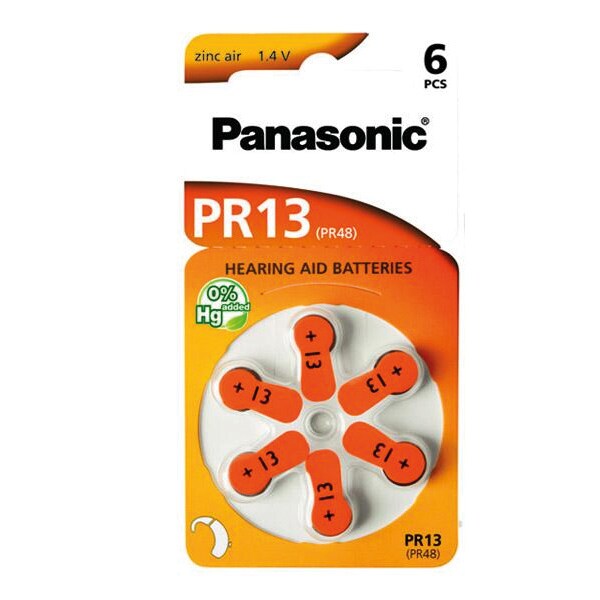 Panasonic Høreapparatbatteri PR13 Pakke med 6 stk.