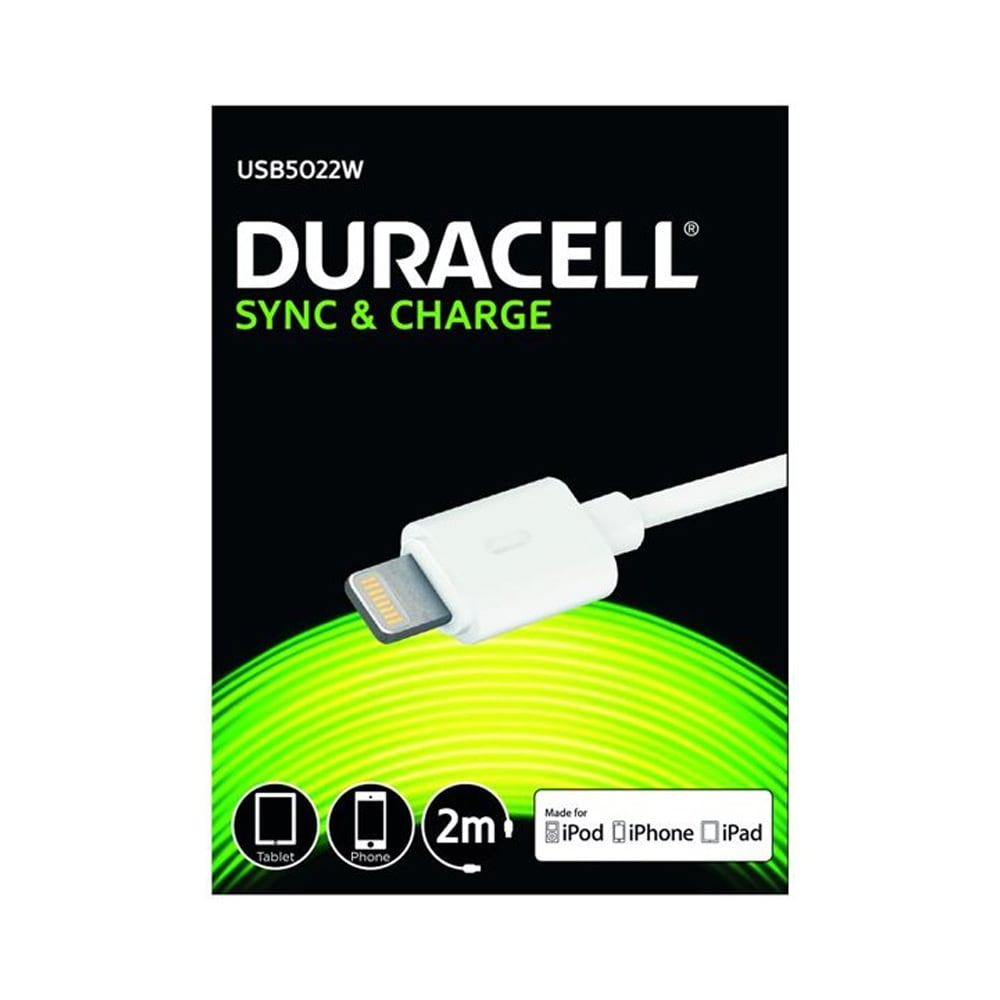 Duracell Lightning-kabel 2 meter Hvid