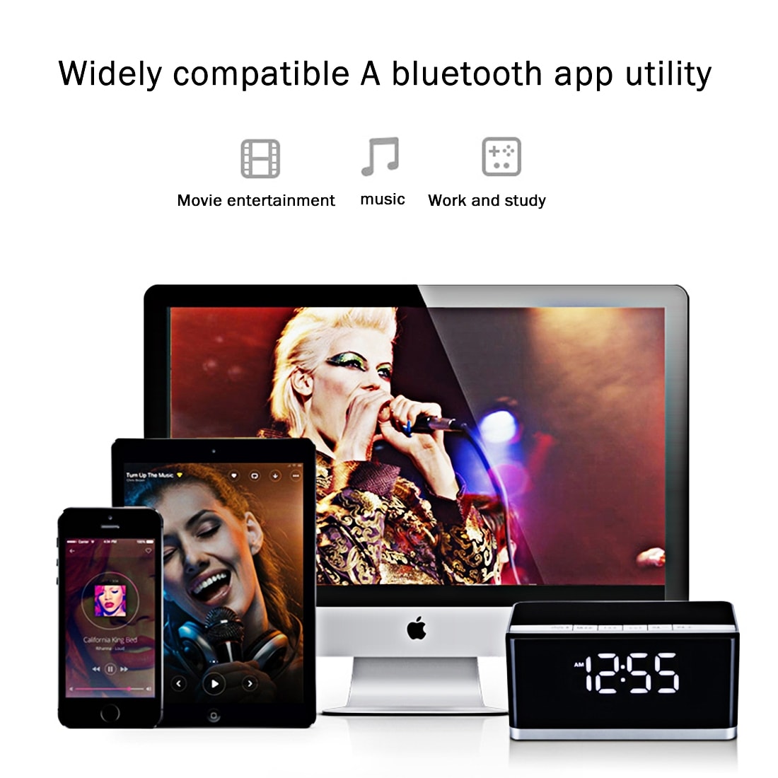 Bluetooth Clockradio med Højttaler/Handsfree/Mikrofon