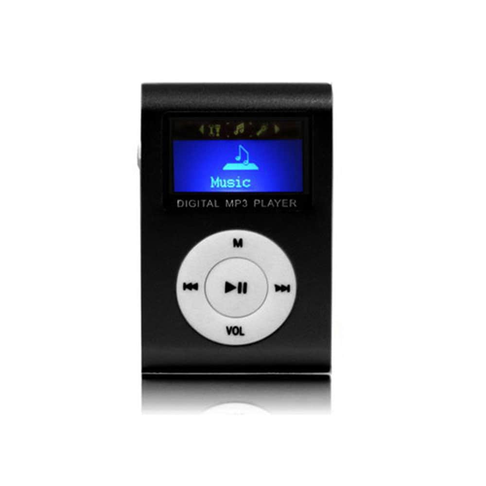 MP3-afspiller med LCD-skærm, hukommelseskortlæser og clips