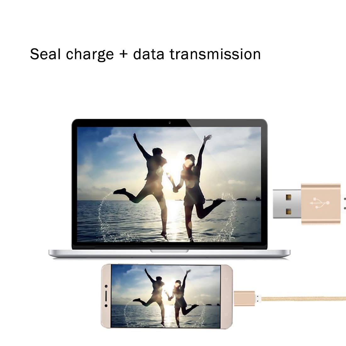 Stofbeklædt USB 3.1 Type-C til USB 2.0 Data/Ladekabel med Metalhoved