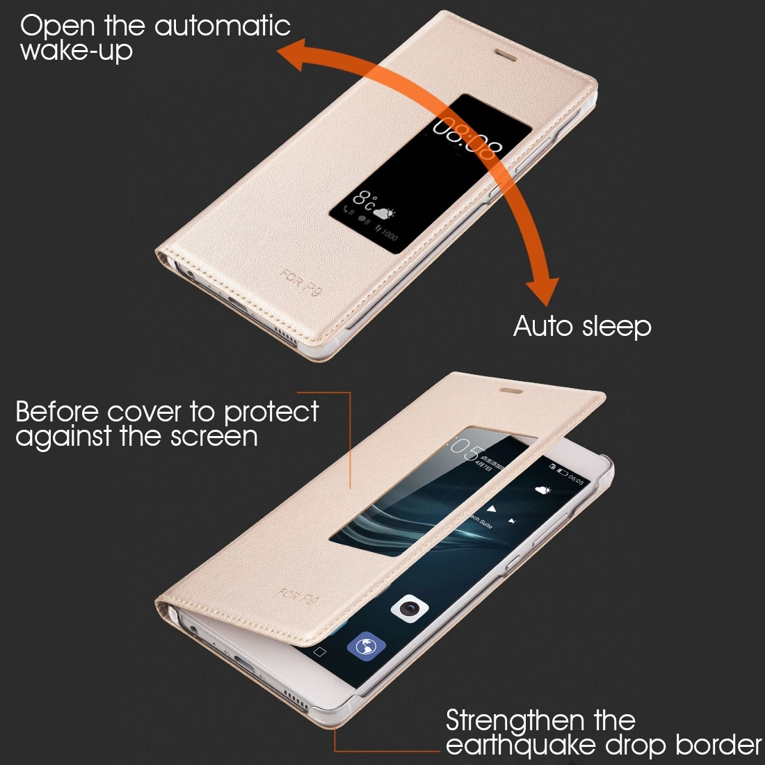 Foderal til Huawei P9 med Displayvindue  Sort