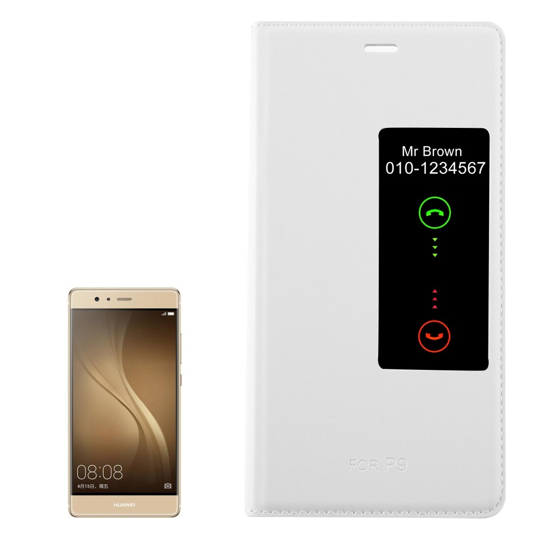 Foderal til Huawei P9 med Displayvindue  Hvid