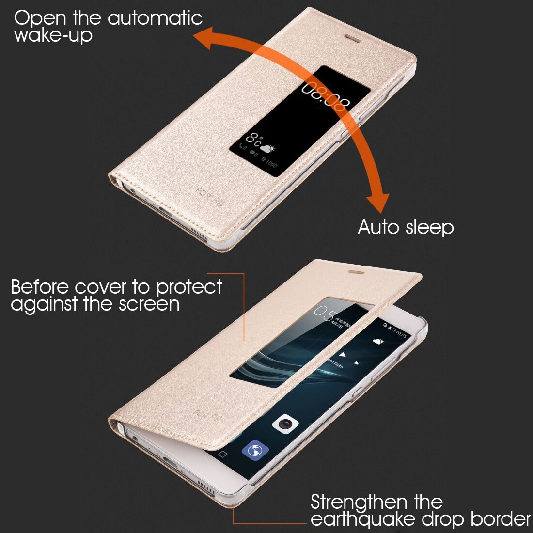 Foderal til Huawei P9 med Displayvindue  Hvid