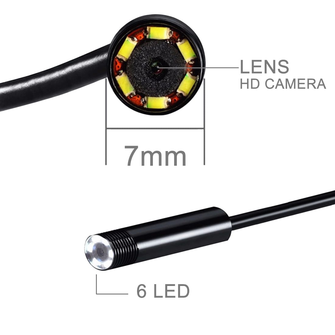 Inspektionskamera for mobil & PC - 6 LED - 2 meter