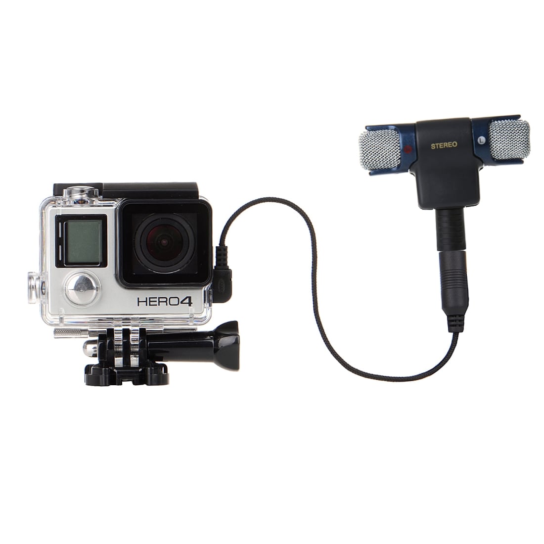 Vandtæt foderal + Extern Mikrofon til GoPro HERO 4 / 3+ / 3