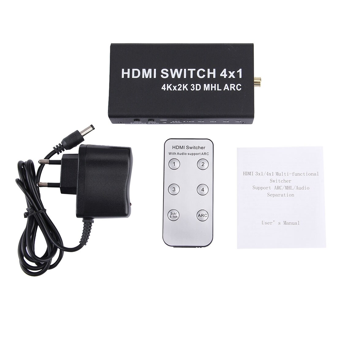 HDMI 4K 4x1 Multi-funktion Switch - ARC / MHL - Fjernkontrol indgår