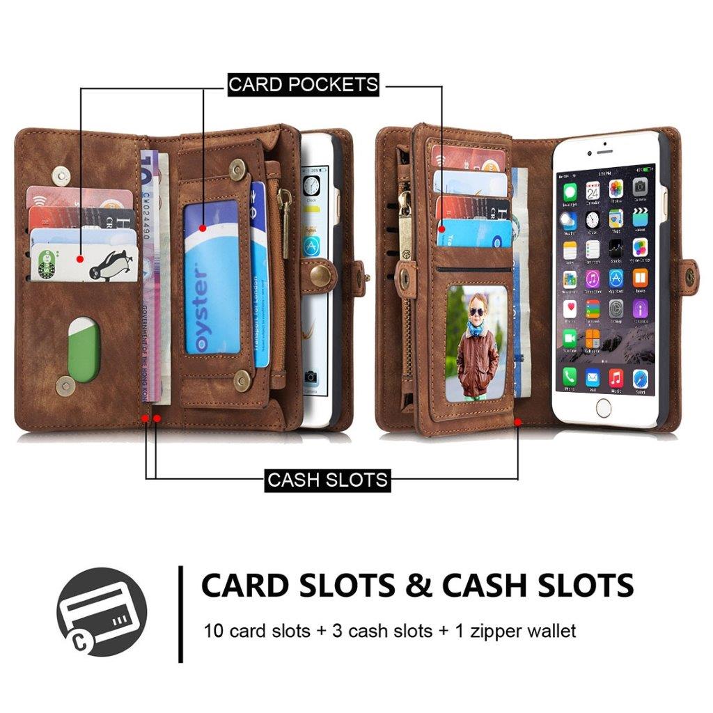CaseMe Leather Billfold iPhone 6 Plus & 6s Plus - Magnetfunktion, 10 kort, møntrum