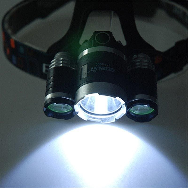 Genopladelig LED Pandelampe - 3 x CREE Blåt & Hvidt Lys 1000lm