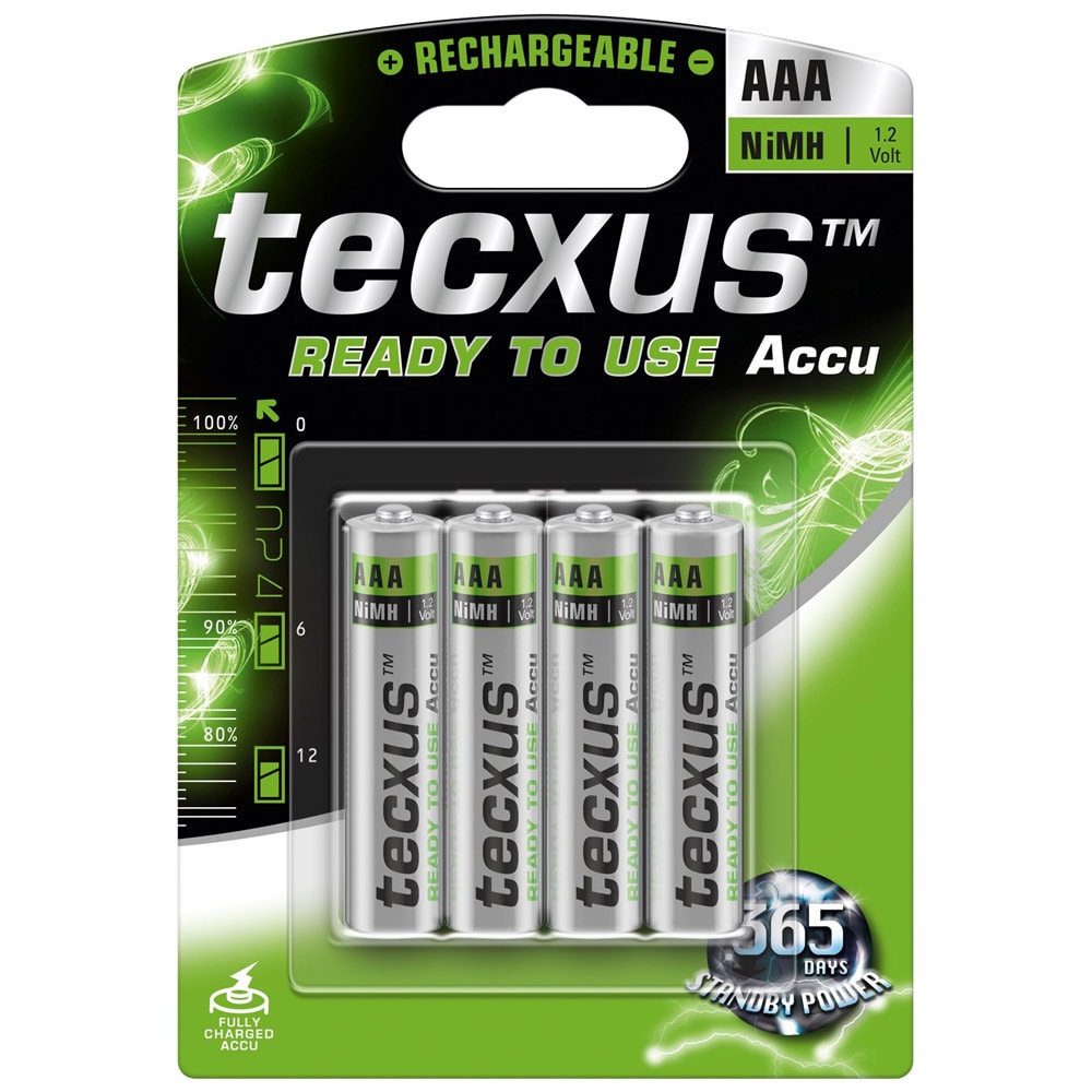 Tecxus AAA Genopladeligt Batteri - 800 mAh Pakke med 4 stk.