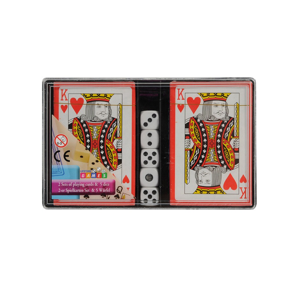 Spillekasse - 2 Spil Kort & 5 Terninger