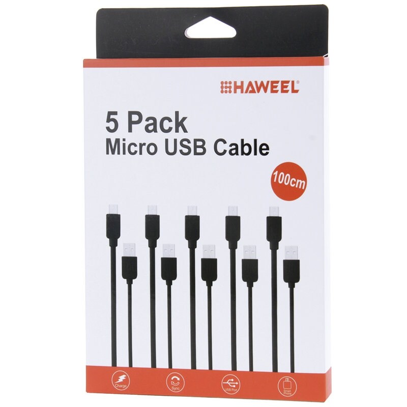 Micro USB-kabel til Mobiltelefon - Pakke med 5 stk. Sort