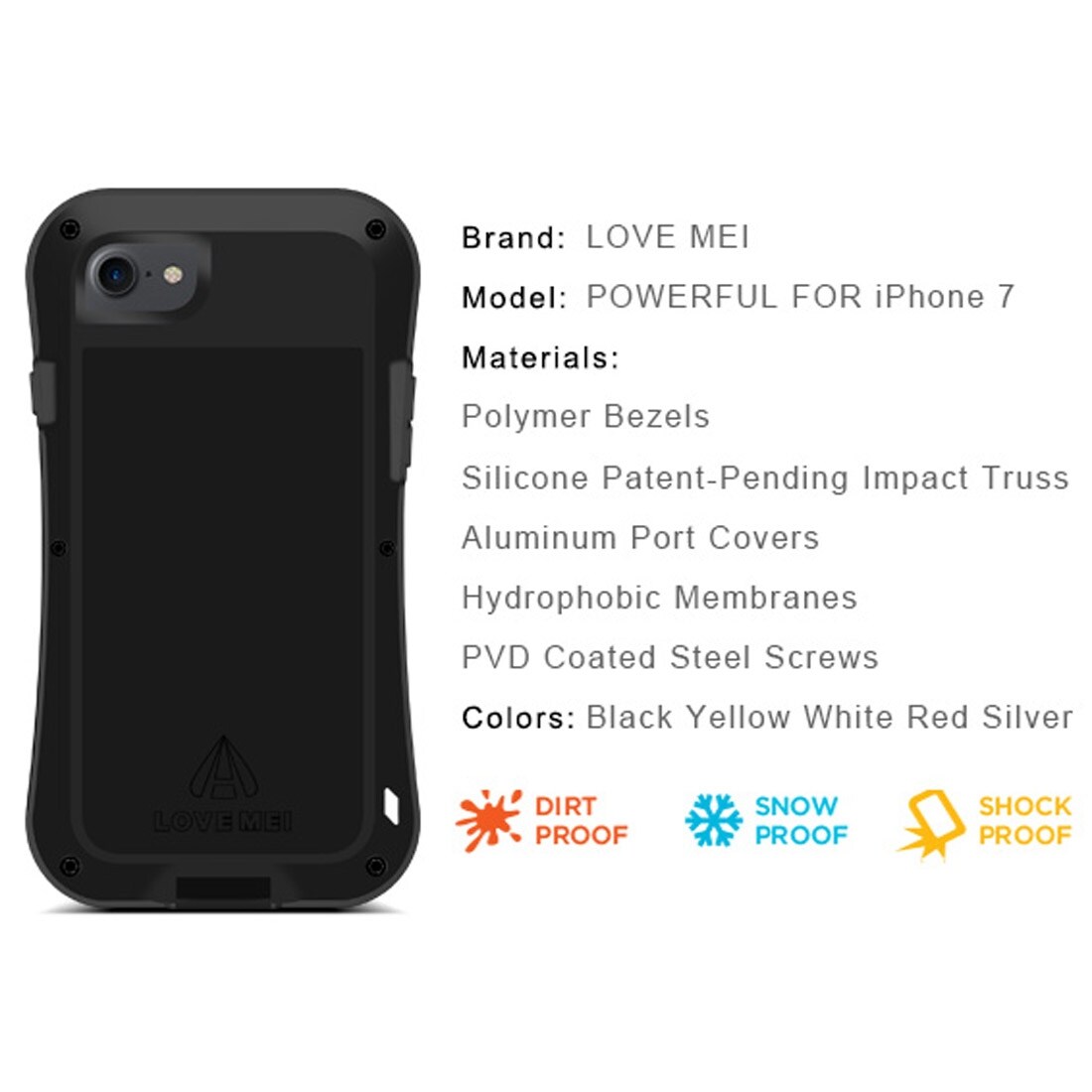 LOVE MEI Metal Beskyttelsesetui til iPhone 8 / 7
