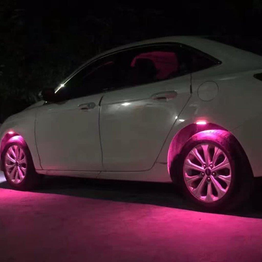 LED Bilhjulsbelysning 4stk 3 Mode - Rosa lys