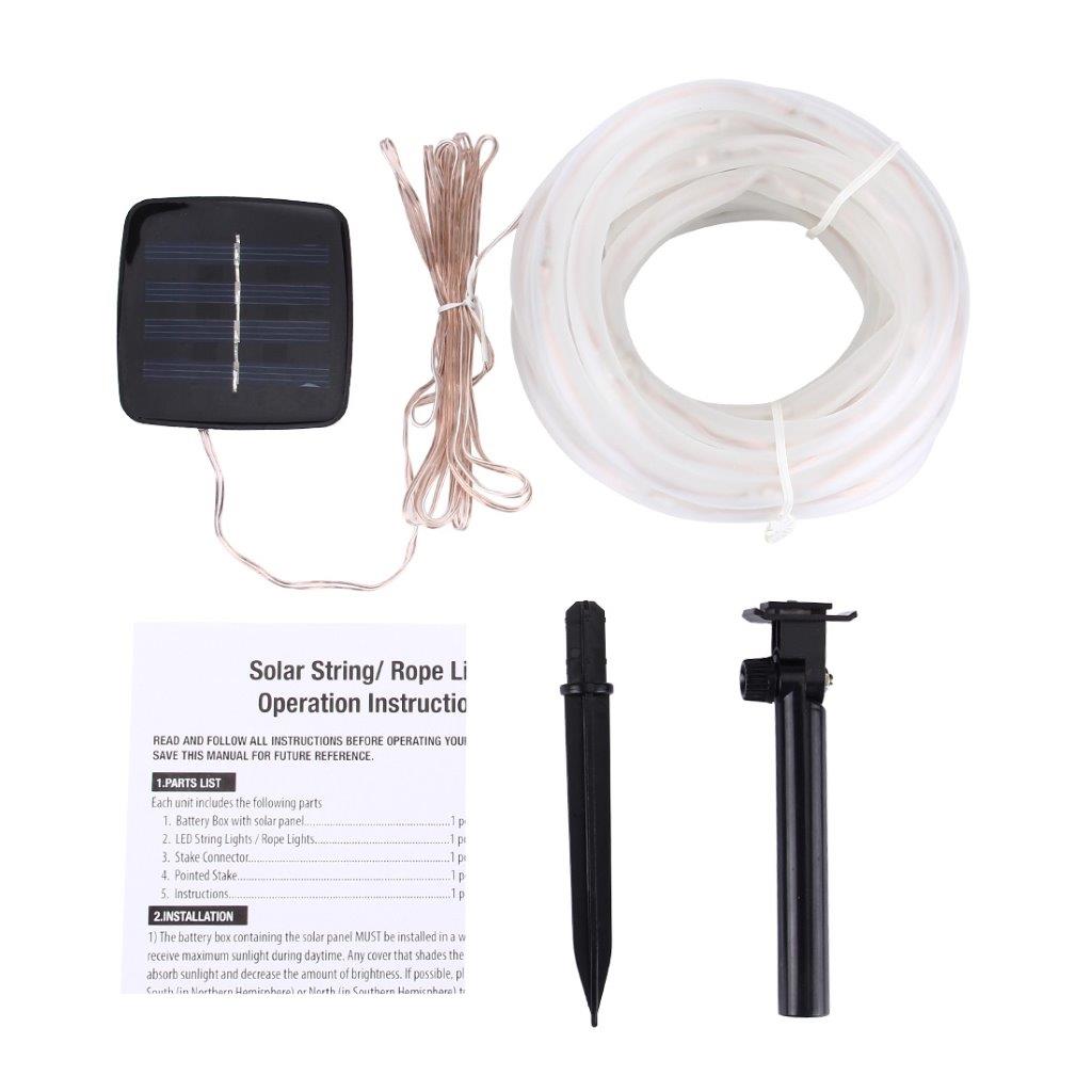 Hvid LED kæde 5meter - Solcellebelysning & vandtæt