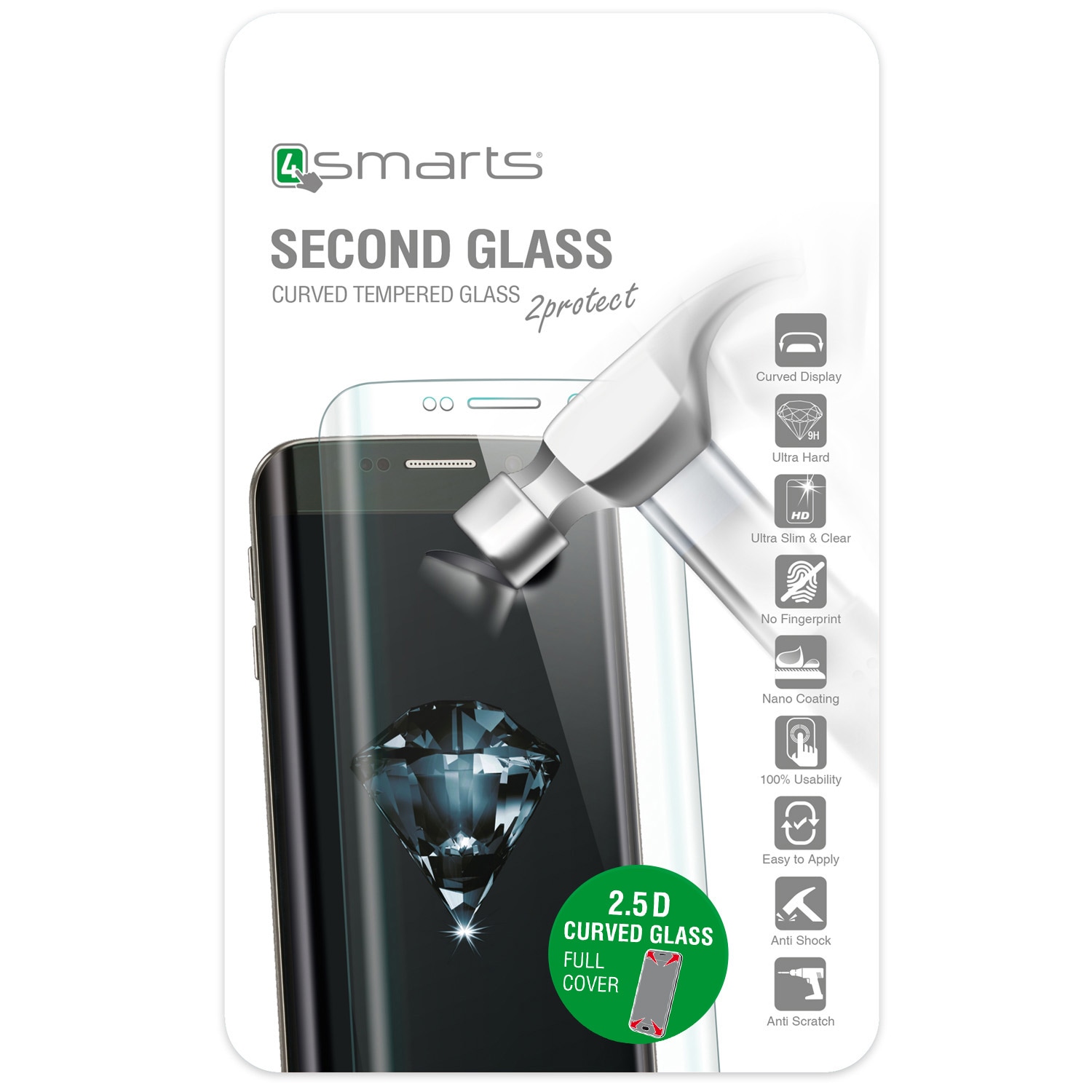 4smarts Second Glass Curved 2.5D til iPhone 8 / 7 -  Sølv