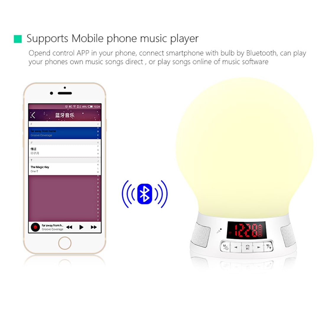Bluetooth-styret Vækkeur med Lampe & FM-radio