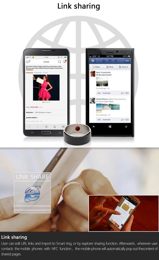 Jakcom R3F NFC Smart Ring - Sundhedstjek - Telefonsamtale - Deling - Damestørrelse 54