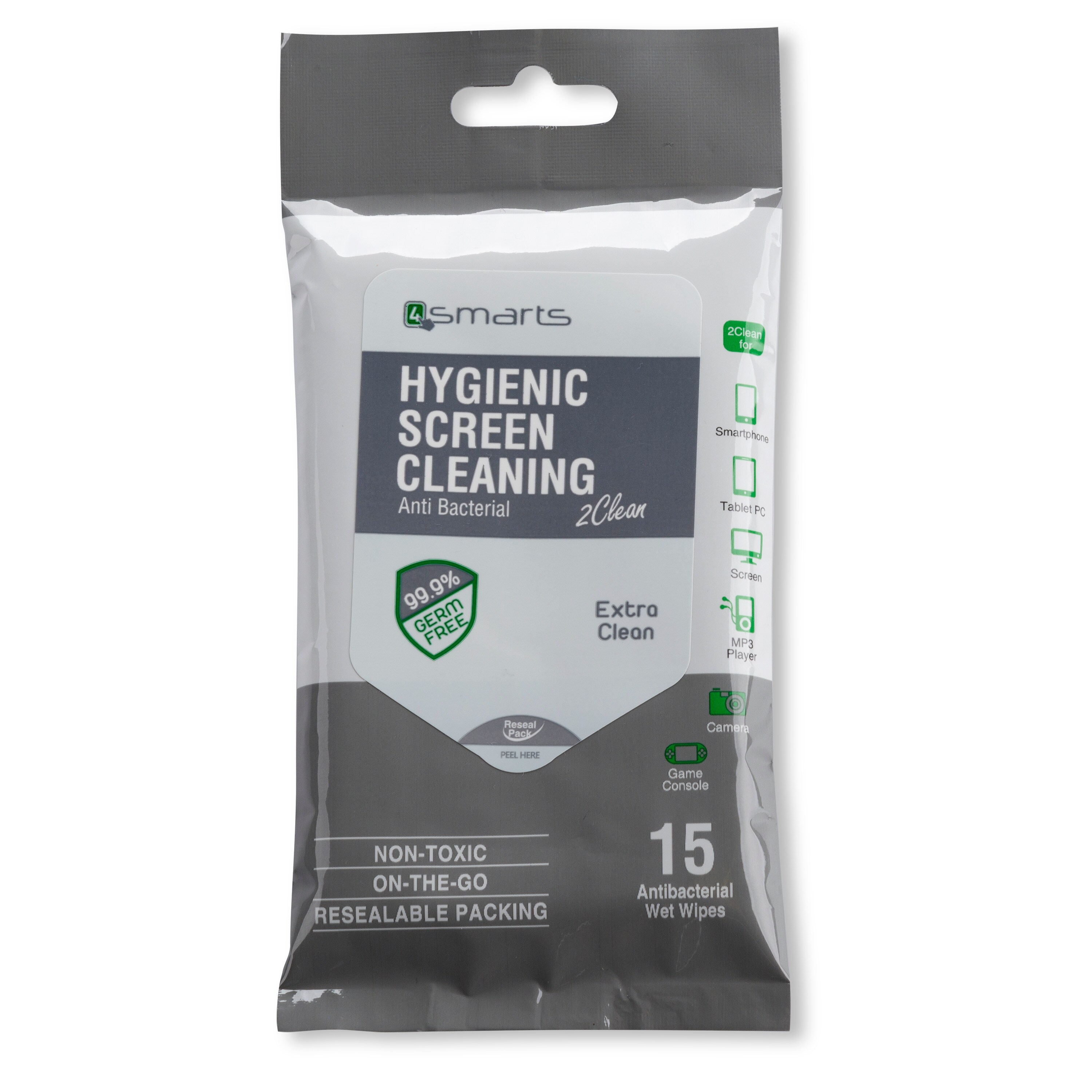 4smarts Anti Bacterial Screen Cleaning Wipes - Pakke med 15 stk.
