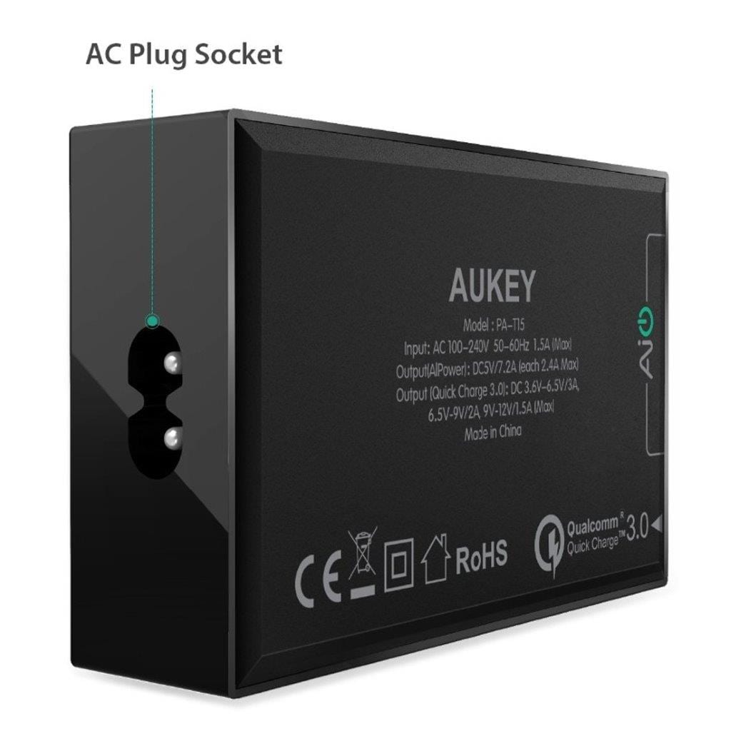 AUKEY PA-T15 5-Port USB Vægoplader Quick Charge 3.0