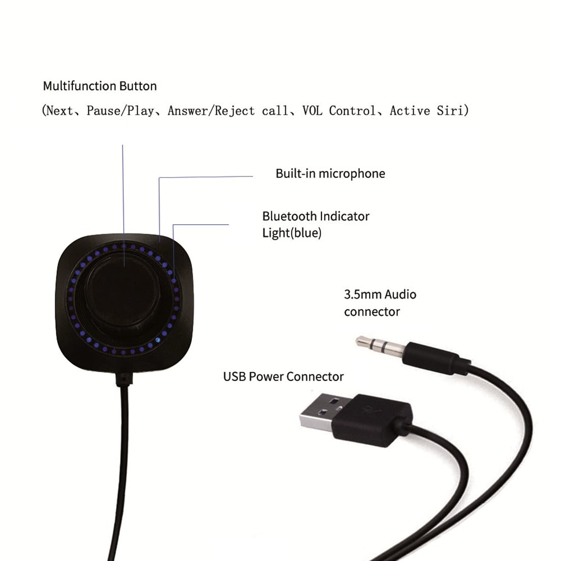 Bil Bluetooth 4.1 modtager - Mic & LED til iPhone