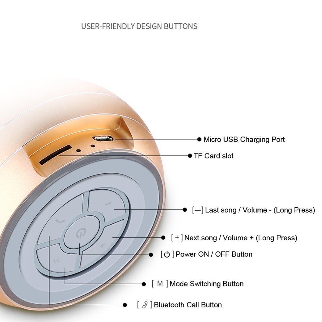 Trådløs Bluetooth højttaler i metal med belysning