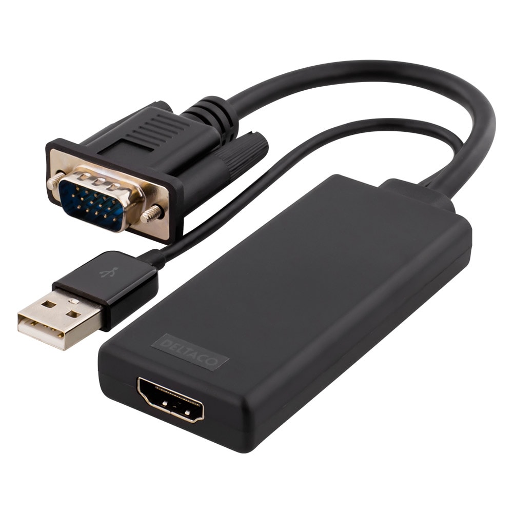 VGA til HDMI adaptor - lyd via USB, 1080p