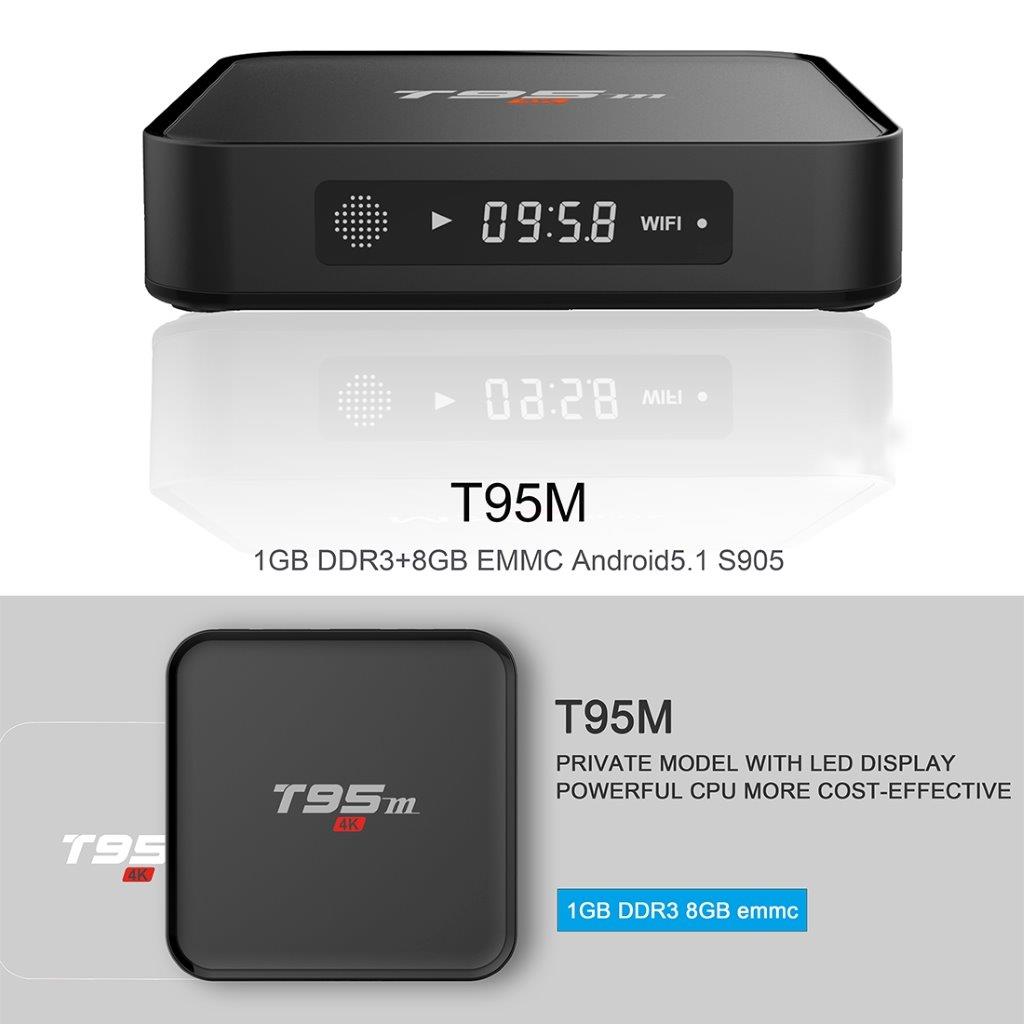 T95M 4Kx2K UHD Smart Android 5.1 TV BOX Player med LED Display