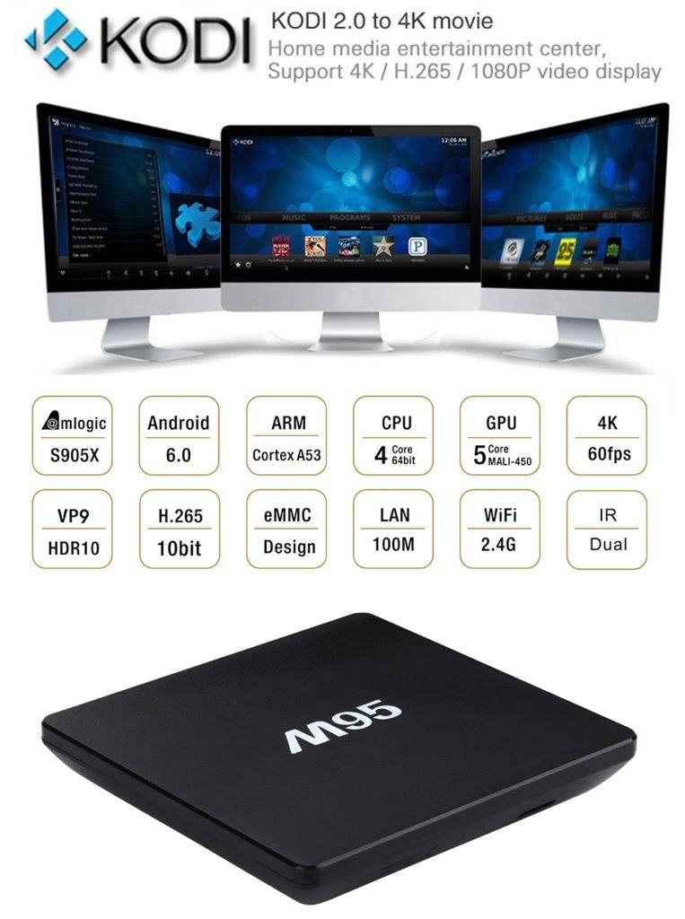 TV Boks M95 4Kx2K UHD Smart Android 6.0 WiFi